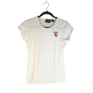 Team Trojan Womens; White USC Trojans Embroidered Baby Tee Shirt Size Medium